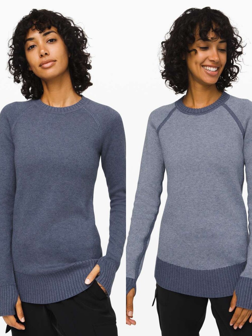 Lululemon Reversible Still Lotus Knit Sweater Heathered Code Blue Crew Neck XS 2